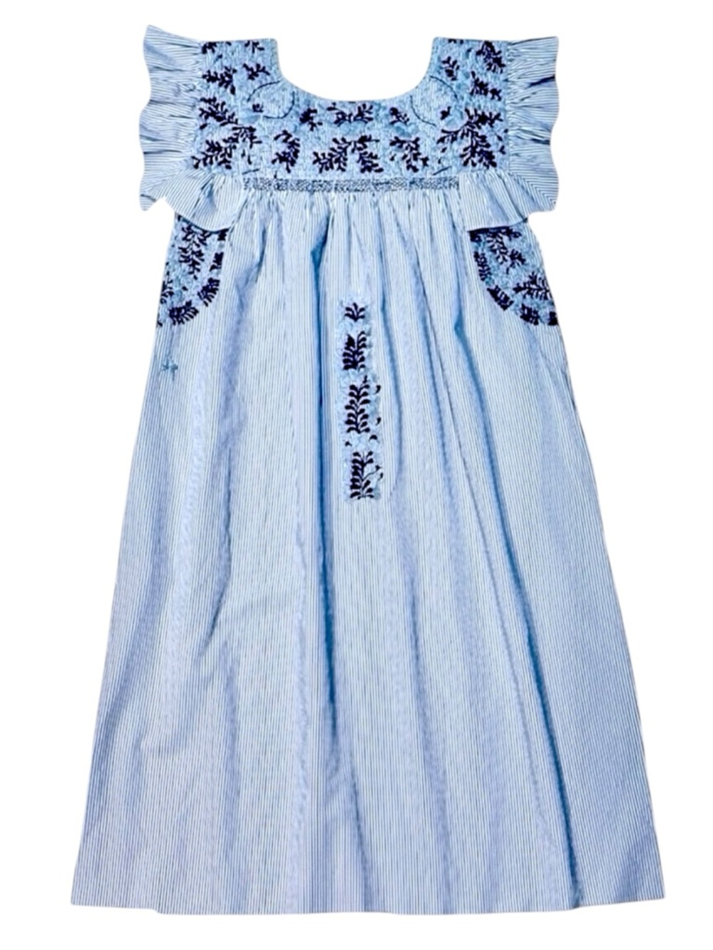 Mi Golondrina • Blue & White Pinstripe Soledad Midi Dress || Large